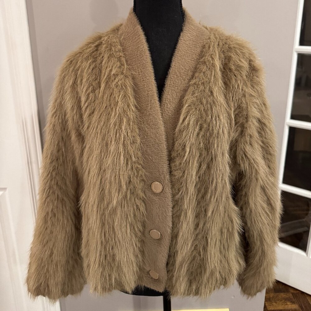 Rino & Pelle Chaimae Faux Fur Cardigan Jacket Taupe Medium M